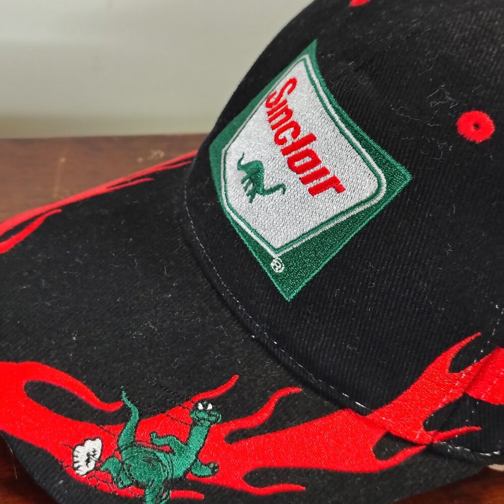 Sinclair Hat Cap Strap Back Black Red Dino Flame Racing Mens - Picture 6 of 12